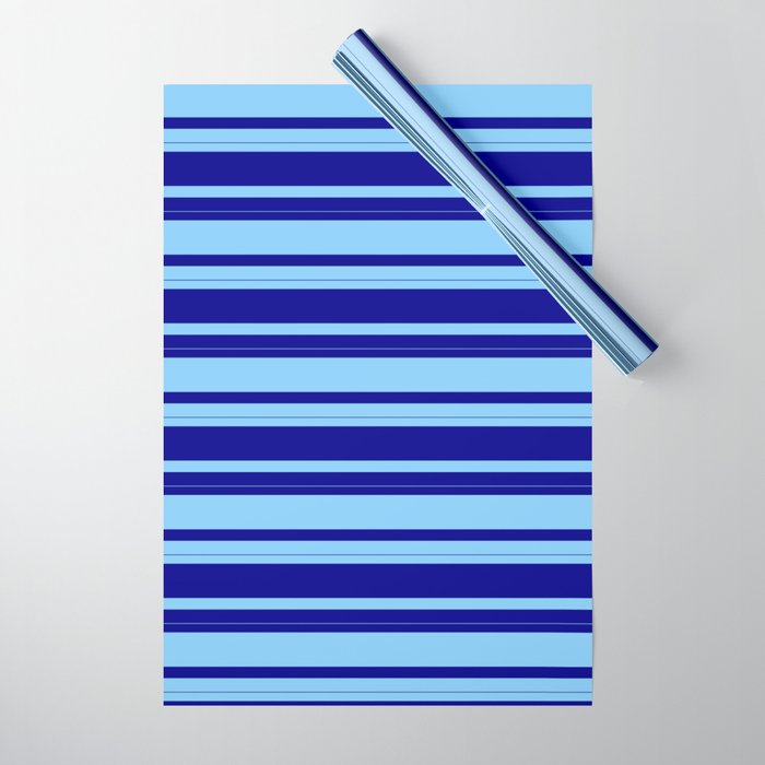 Dark Blue and Light Sky Blue Colored Stripes Pattern Wrapping Paper