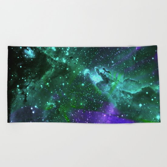 Aqua N Amethyst Space Flower Beach Towel
