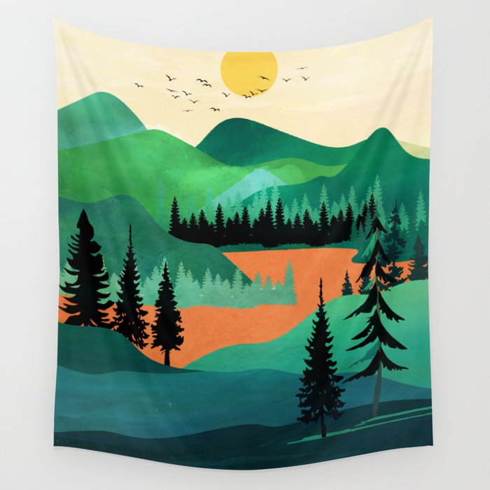 Morning in the waking mountainside Wall Tapestry