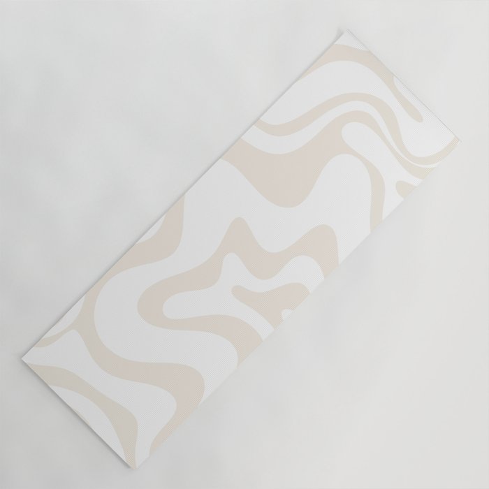 Liquid Swirl Abstract Pattern in Pale Beige and White Yoga Mat by