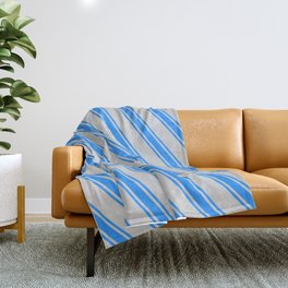 [ Thumbnail: Light Gray and Blue Colored Striped Pattern Throw Blanket ]