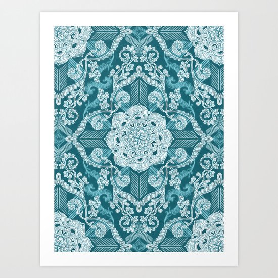 Centered Lace - Teal Art Print