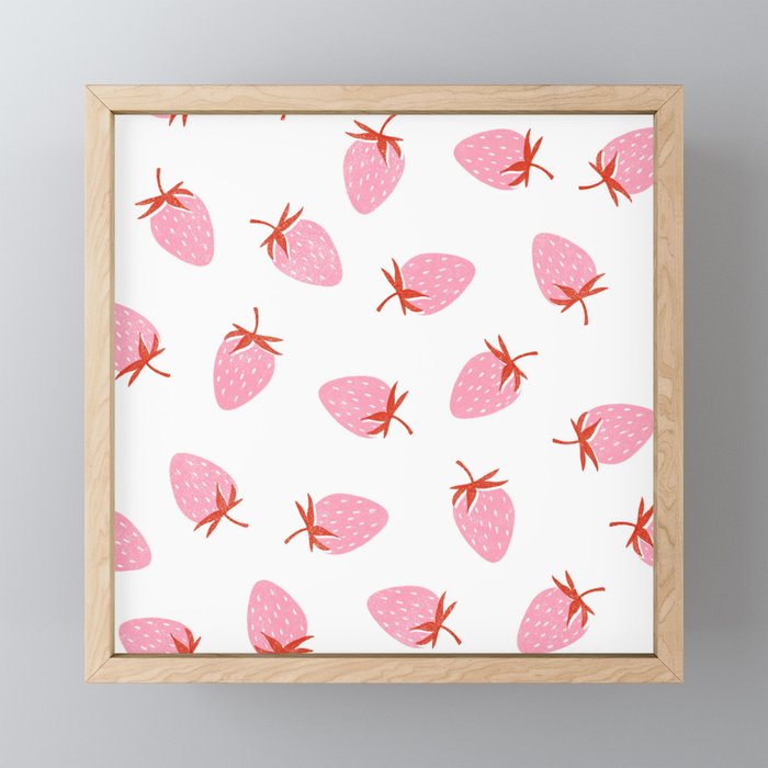 Sweet Strawberries - pink and red on white Framed Mini Art Print