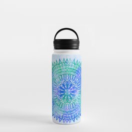 Bohochic Watercolor Mandala  Blue Turquoise Water Bottle