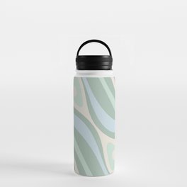 New Groove Retro Swirl Abstract Pattern in Baby Blue, Light Sage Mint Green, and Cream Water Bottle