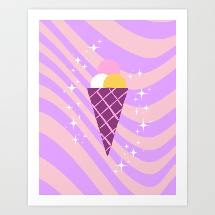 Pink and Purple Ice cream, Ice Cream Art, Preppy, Preppy aesthetic, Ice cream cone Art Print