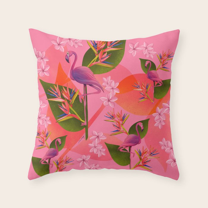 Flamingo Bird of Paradise Throw Pillow by Linda Sholberg Society6