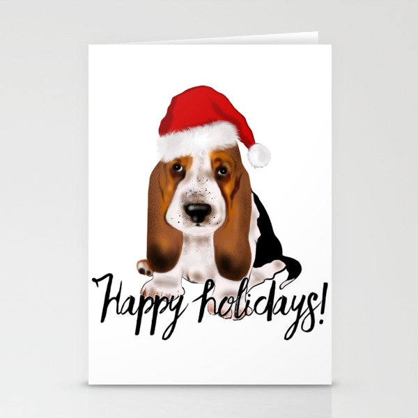 Cute Santa basset hound dog.Christmas puppy gift idea Stationery Cards