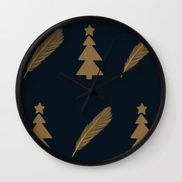 Gold Christmas Feathers  Wall Clock
