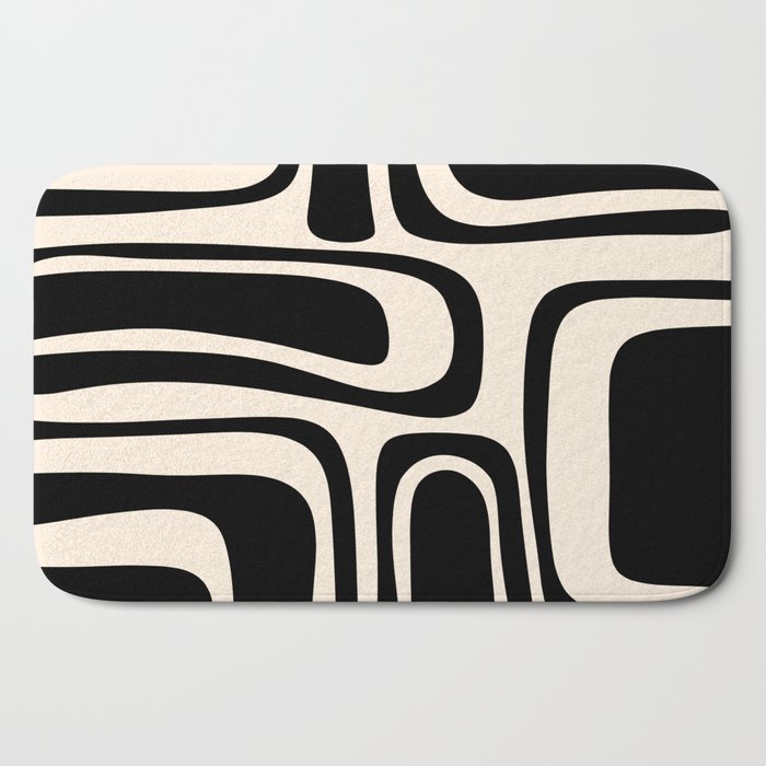 Mid Century Modern Piquet Abstract Pattern in Black and Almond Cream Bath  Mat by Kierkegaard Design Studio