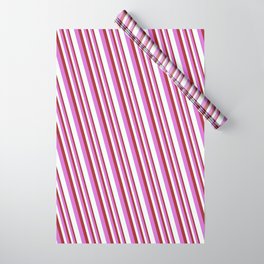 [ Thumbnail: Brown, Orchid, and Mint Cream Colored Stripes/Lines Pattern Wrapping Paper ]