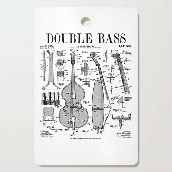 Double Bass Player Bassist Musical Instrument Vintage Patent Cutting Board