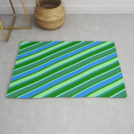 [ Thumbnail: Light Green, Blue, Sea Green, and Green Colored Stripes Pattern Rug ]