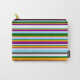[ Thumbnail: Eyecatching Orange, Purple, Mint Cream, Light Sky Blue & Dark Green Colored Stripes/Lines Pattern Carry-All Pouch ]