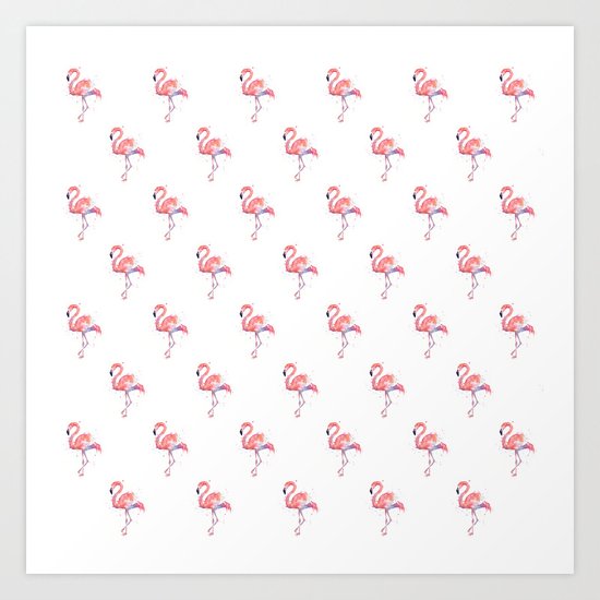 Flamingo Pattern Pink Flamingo Watercolor Art Print