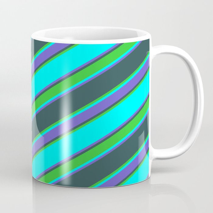 Cyan, Slate Blue, Dark Slate Gray & Lime Green Colored Stripes Pattern Coffee Mug