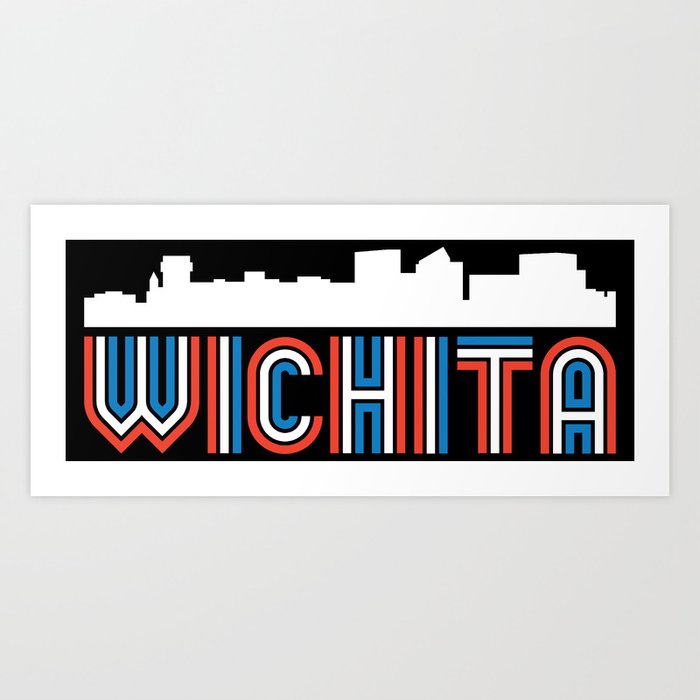 Red White Blue Wichita Kansas Skyline Art Print By Awesomeart