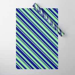 [ Thumbnail: Light Green & Dark Blue Colored Lined Pattern Wrapping Paper ]