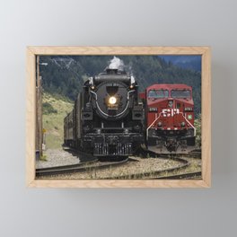 Old Meets New - The Canadian Pacific Steam Train 2816 meets a modern locomotive Framed Mini Art Print