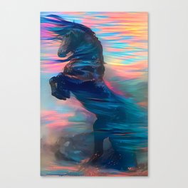 Black Arabian Horse Melted in a Sunset, Dreamy  Rainbow Unicorn Canvas Print