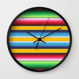 Yellow Blue Red Green Mexican Serape Blanket Stripes Wall Clock