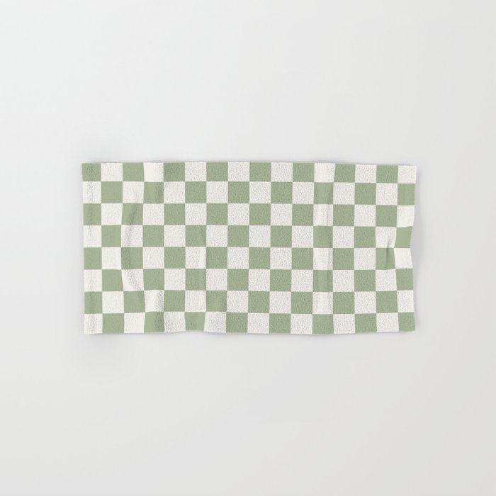 Checkerboard Check Checkered Pattern in Sage Green and Off White Hand & Bath Towel