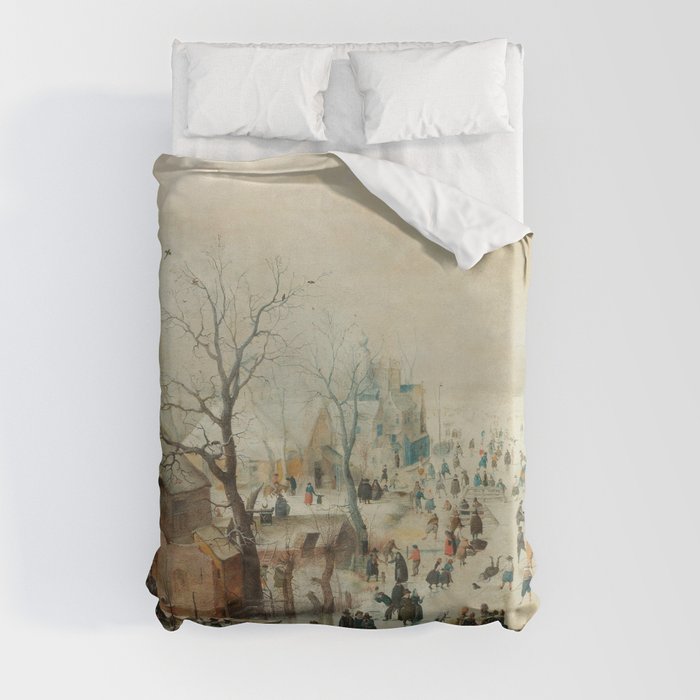 Hendrick Avercamp - Winter landscape with ice skaters ca. 1608 Duvet Cover