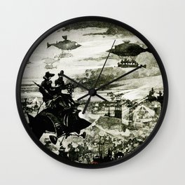 Victorian view of the future, flying fish over france Paris la nuit - Albert Robida Wall Clock