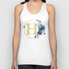 Letter H Golden With Watercolor Flowers Initial Monogram Unisex Tank Top