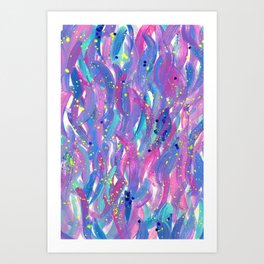 Colorful Mermaid Brushstrokes with Neon and Glitter Art Print
