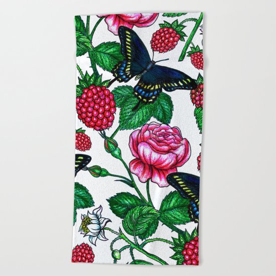 Raspberries pattern Beach Towel