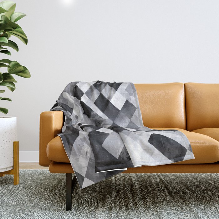 graphic design pixel geometric square pattern abstract background in black and white Throw Blanket