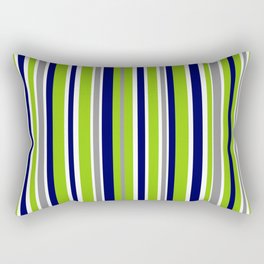 Lime Green Bright Navy Blue Gray and White Vertical Stripes Pattern Rectangular Pillow