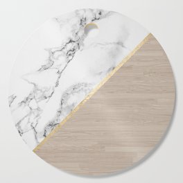 Modern white marble gold stripe wood color block Cutting Board