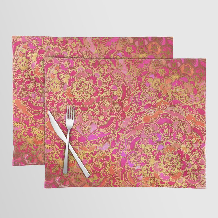 Hot Pink and Gold Baroque Floral Pattern Placemat