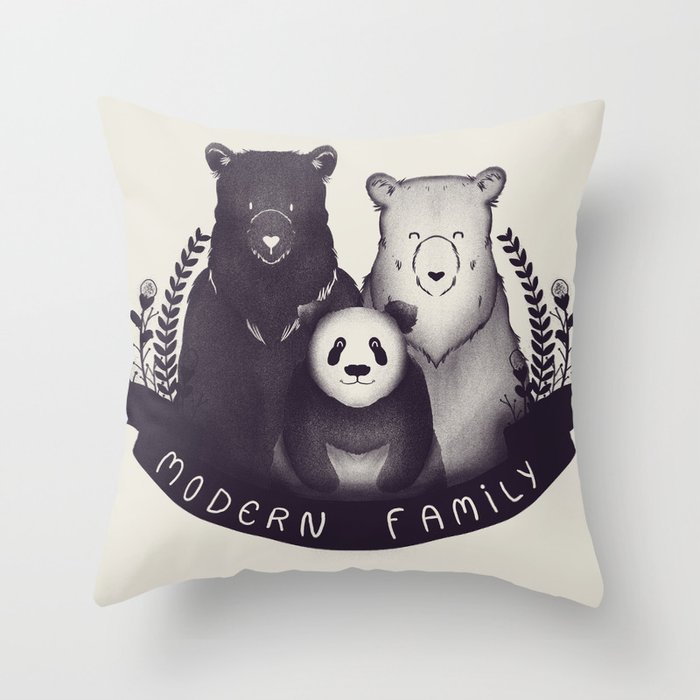 Modern Bear Family Throw Pillow