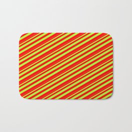[ Thumbnail: Light Green and Red Colored Stripes Pattern Bath Mat ]