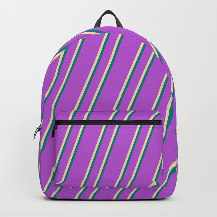 Orchid, Tan & Teal Colored Stripes/Lines Pattern Backpack