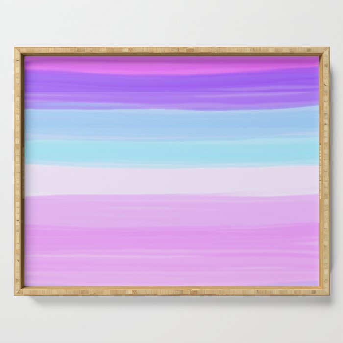 Geometric magenta pink teal lavender purple watercolor stripes Serving Tray