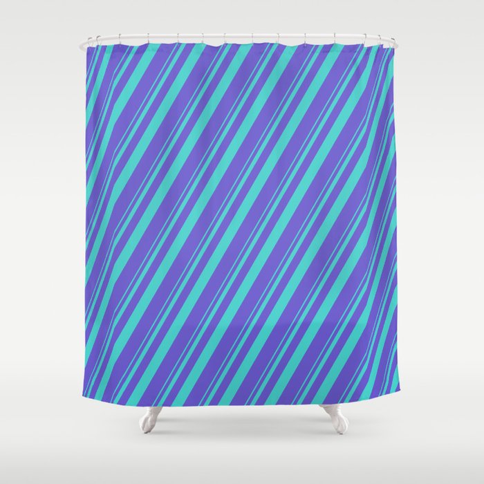 Turquoise & Slate Blue Colored Stripes/Lines Pattern Shower Curtain