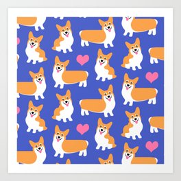 I Love Corgis Cute Pattern Art Print