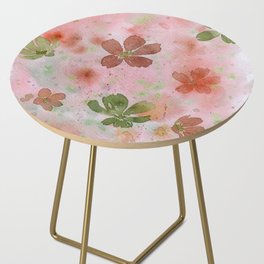 Rusty Red and Olive Greens in a Watercolor Floral Wash Side Table