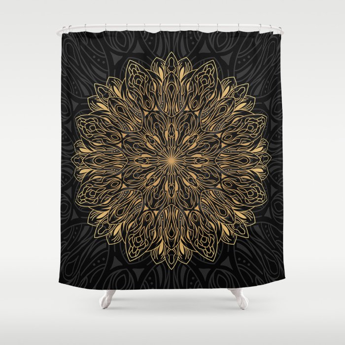 MANDALA IN BLACK AND GOLD Shower Curtain