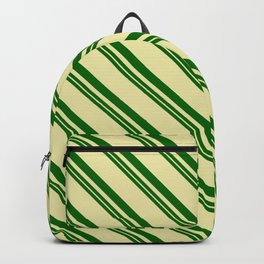 [ Thumbnail: Dark Green and Pale Goldenrod Colored Lines Pattern Backpack ]