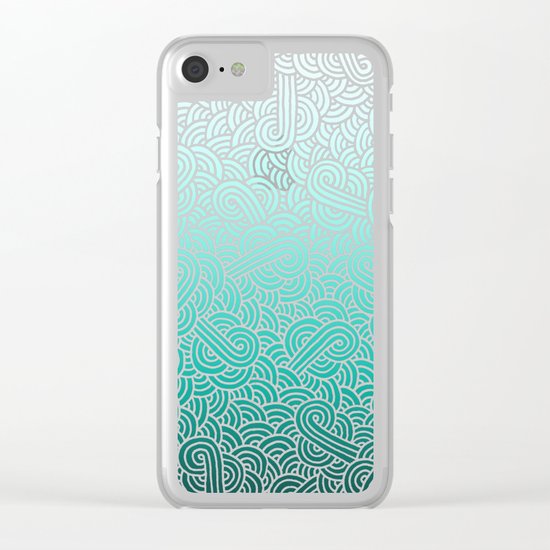 Ombre turquoise blue and white swirls doodles Clear iPhone Case