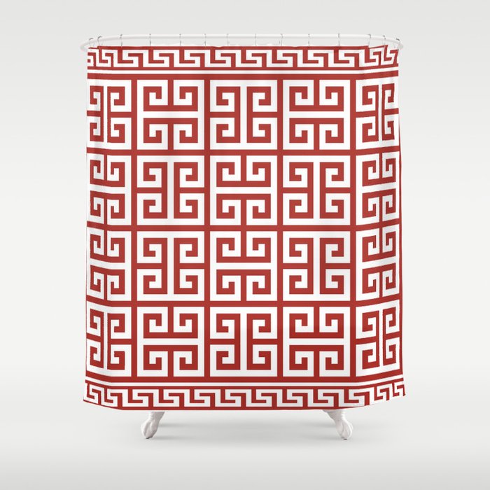 Greek Key (Maroon & White Pattern) Shower Curtain