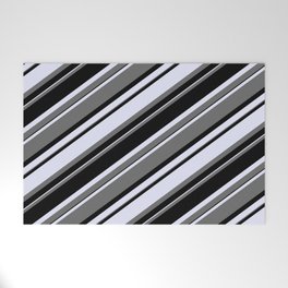 [ Thumbnail: Dim Gray, Black & Lavender Colored Stripes Pattern Welcome Mat ]
