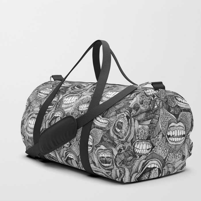 BITE ME roses and orchids BLACK WHITE Duffle Bag