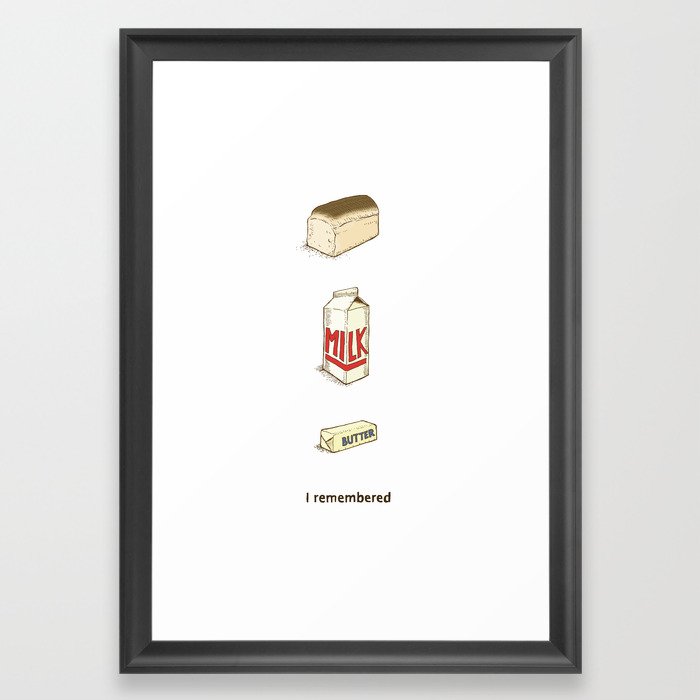 Loaf of Bread, Container of Milk and a Stick of Butter Framed Art Print