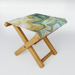 Verdant Green + Gold Abstract Geode Ripples Folding Stool